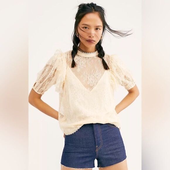 NEW $98 FREE PEOPLE SECRET ADMIRER LACE BLOUSE - Picture 10 of 14